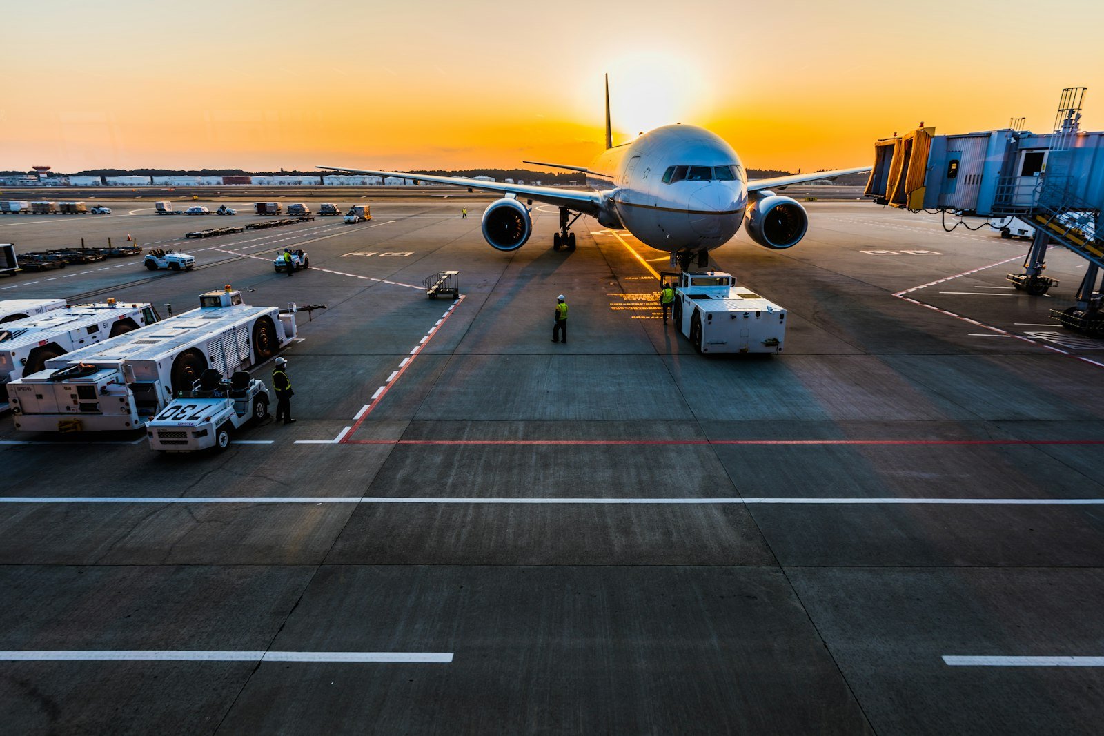 Gray airplane on parking