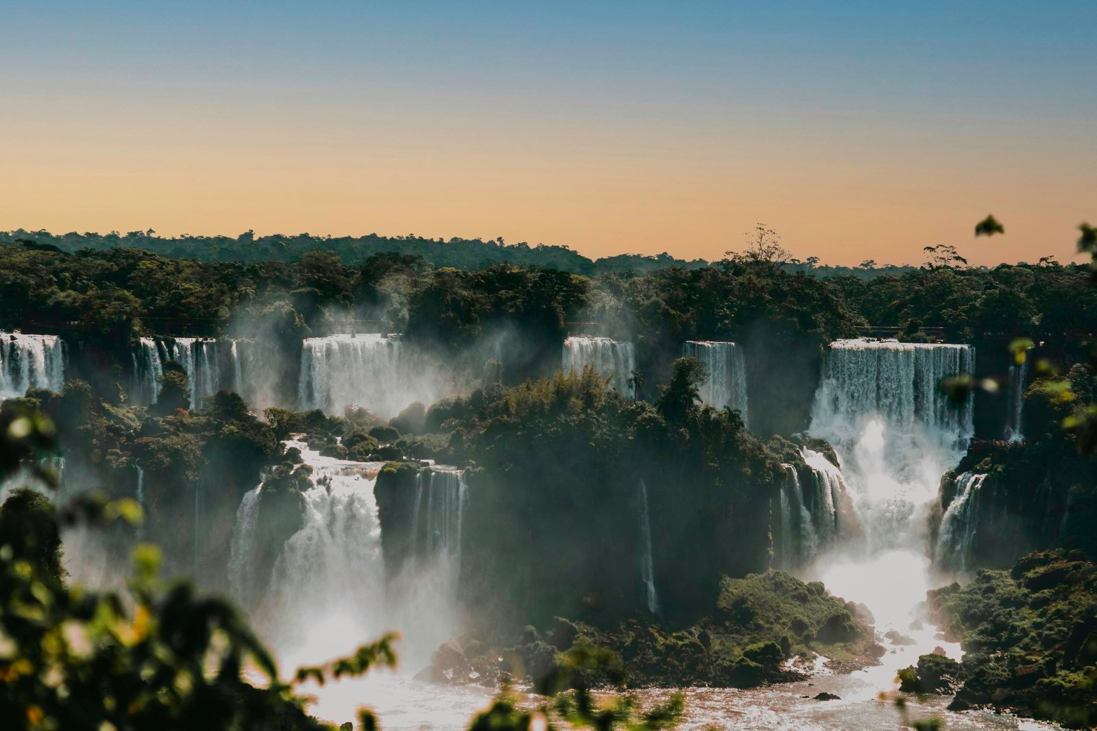 Iguaçu Falls cascading through the rainforest in Foz do Iguaçu, Brazil