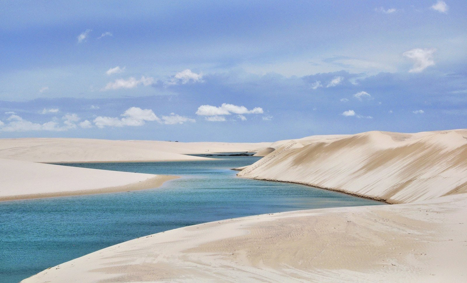 White sand dunes and blue freshwater lagoons in Lençóis Maranhenses National Park