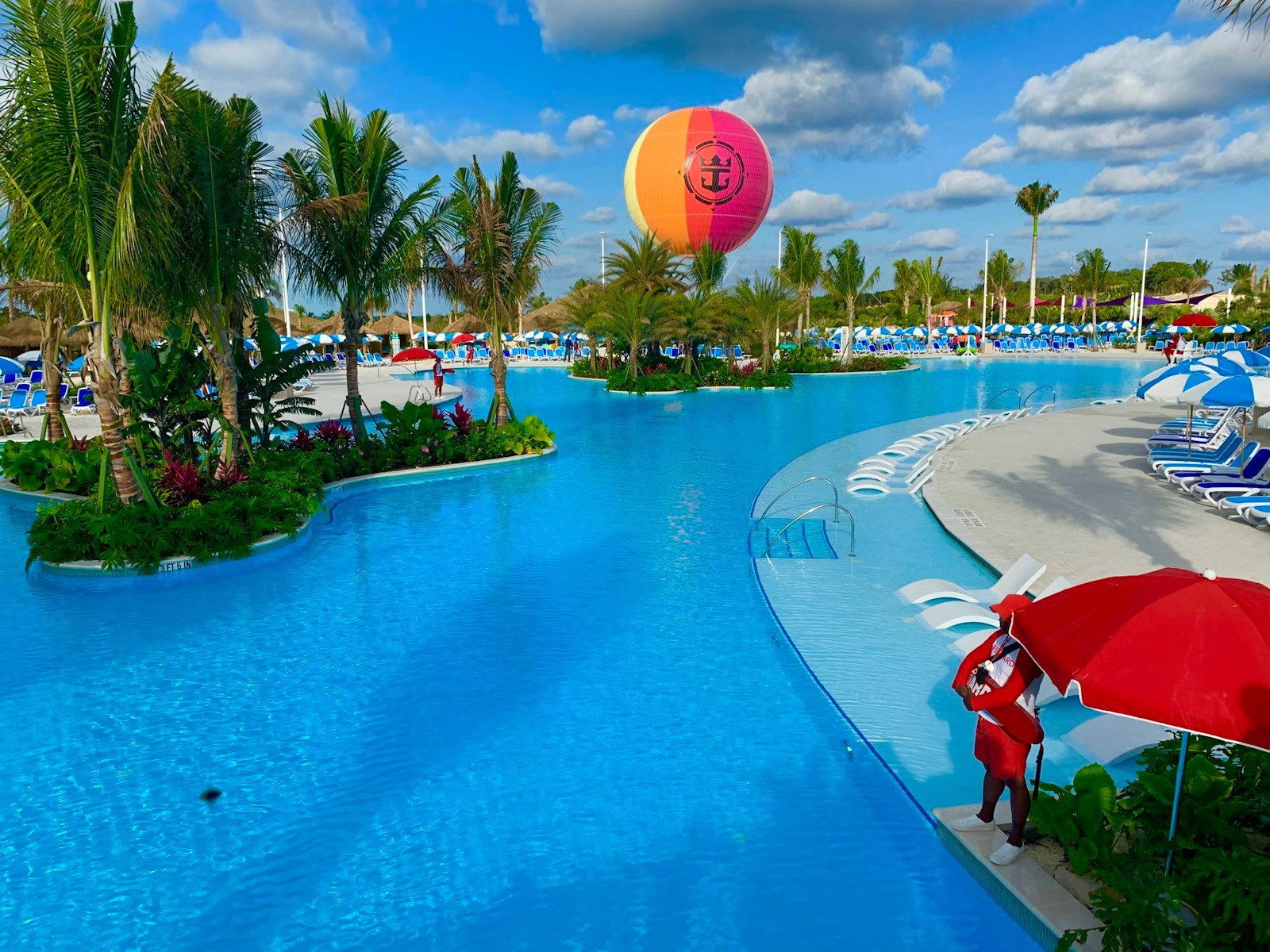 Large swimming pool under white sky, CocoCay, Bahamas