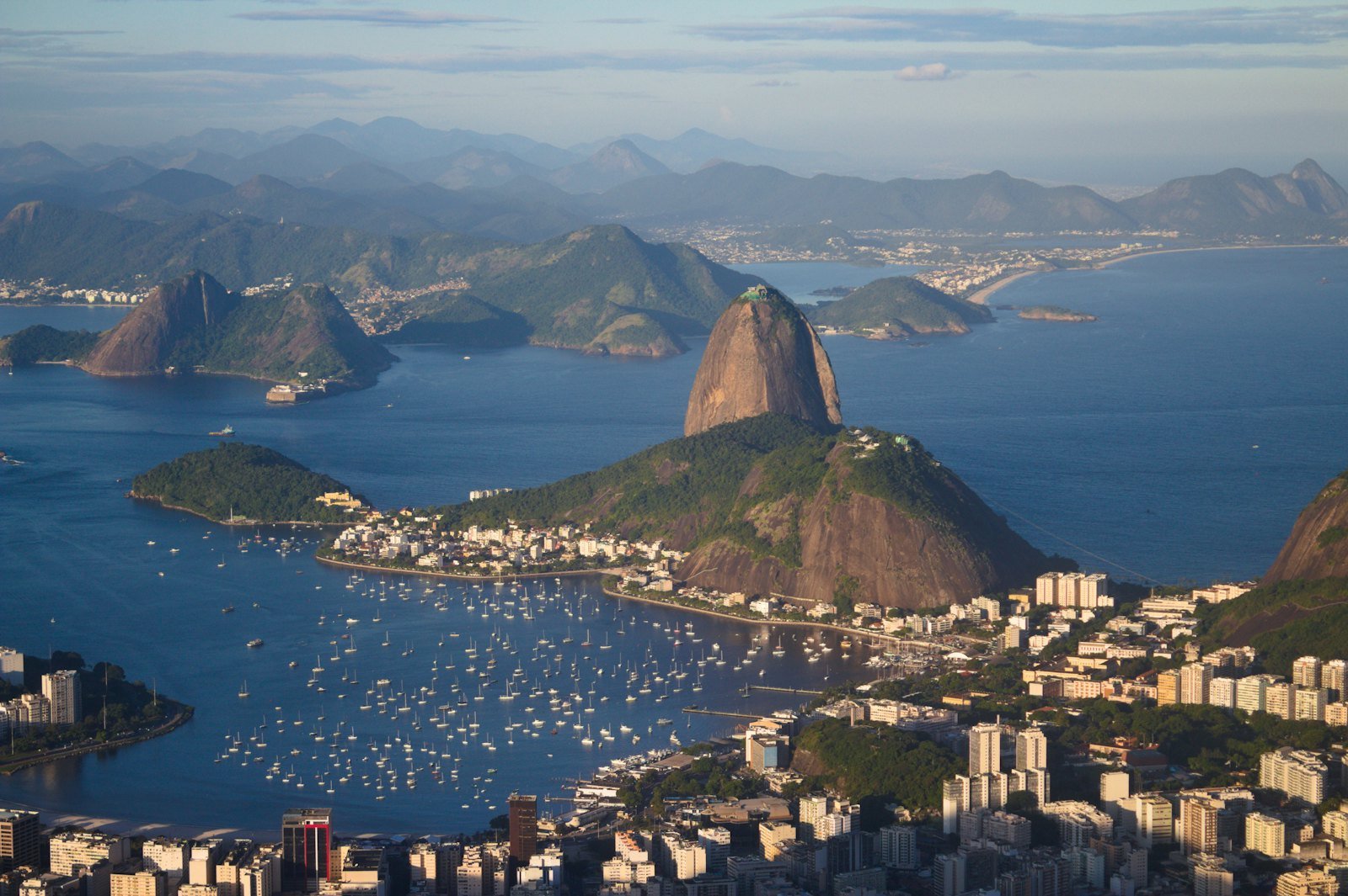 Sugarloaf Mountain rising above Guanabara Bay and Rio de Janeiro
